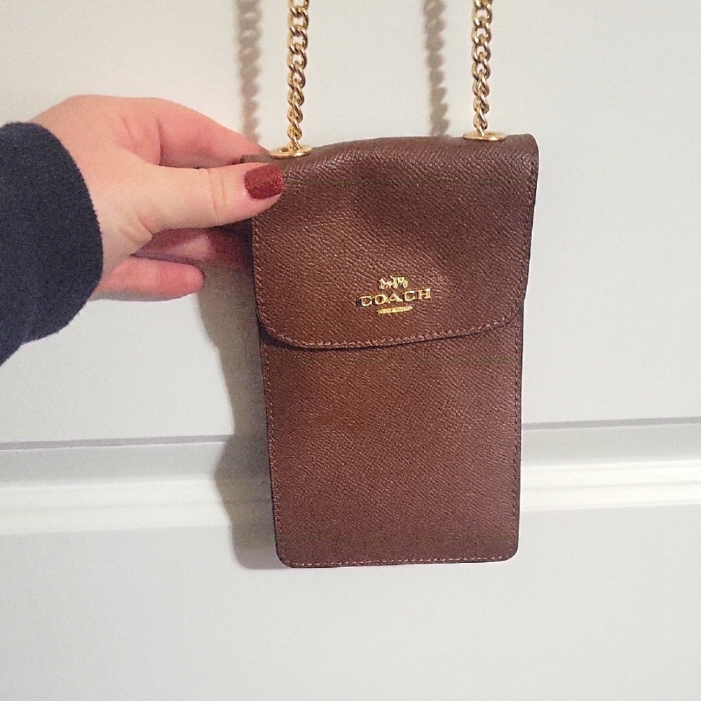 Coach Brown Leather Phone Crossbody Bag